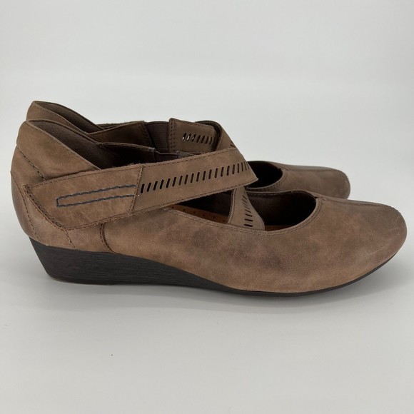 Rockport Cobb Hill Janet Cross-Strap Mary Jane Leather Comfort Wedge Size 9 - Picture 4 of 11